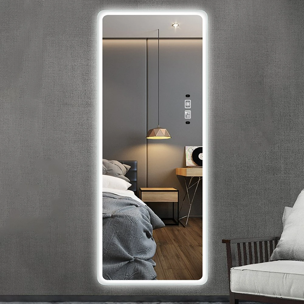 مرآة غرفة خلع الملابس LED ذات الجدار الكبير ، مرآة ذكية LED مضاءة بطول كامل