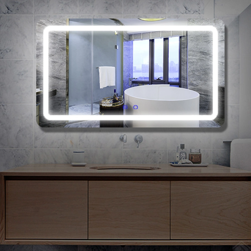 فندق Factory Hotel كبير مستطيل يعمل باللمس الخلفية الذكية LED ضوء مضاء مرآة حائط الحمام
