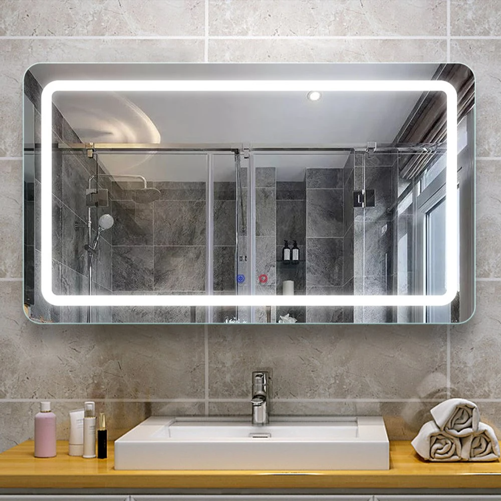 فندق Factory Hotel كبير مستطيل يعمل باللمس الخلفية الذكية LED ضوء مضاء مرآة حائط الحمام