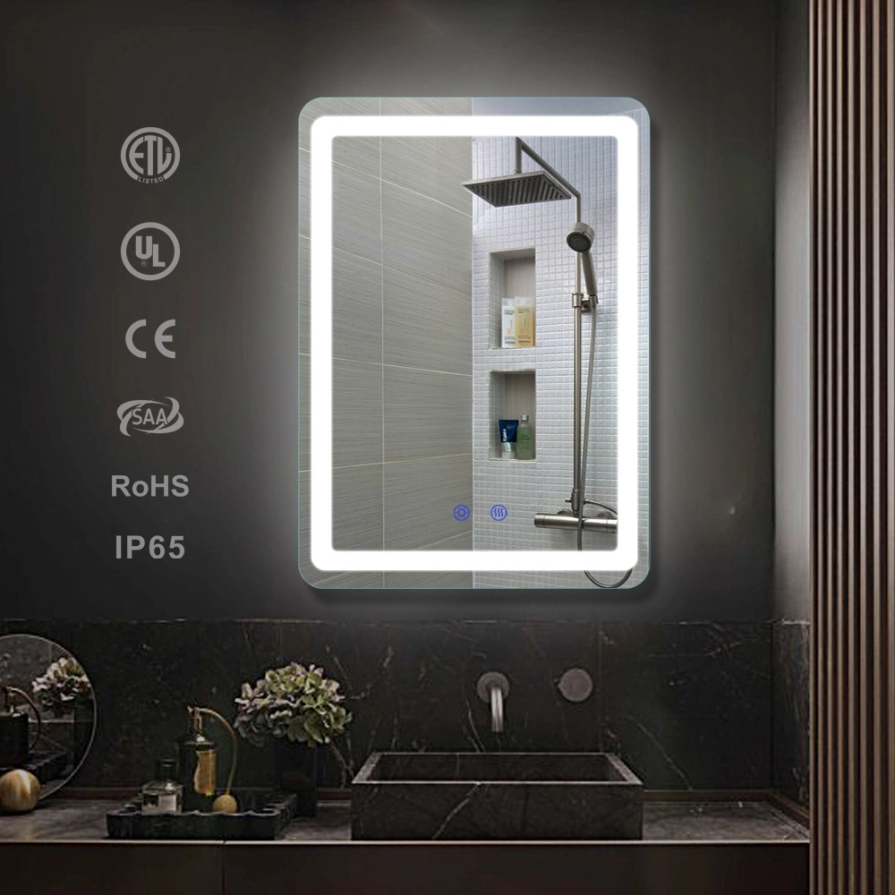 مرآة الحمام الذكية المزودة بتقنية البلوتوث المضاءة بإضاءة LED مع ساعة رقمية