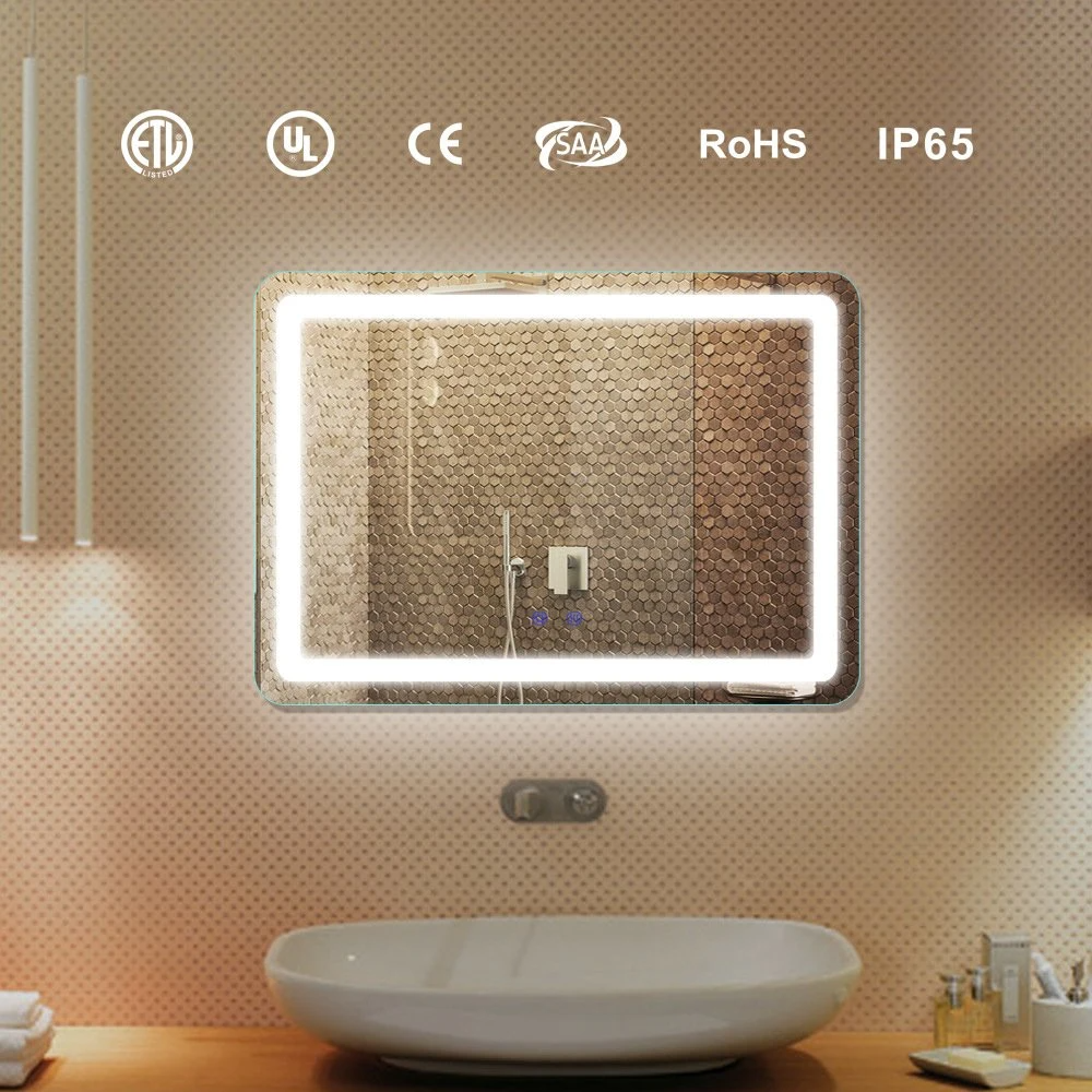 مرآة الحمام الذكية المزودة بتقنية البلوتوث المضاءة بإضاءة LED مع ساعة رقمية