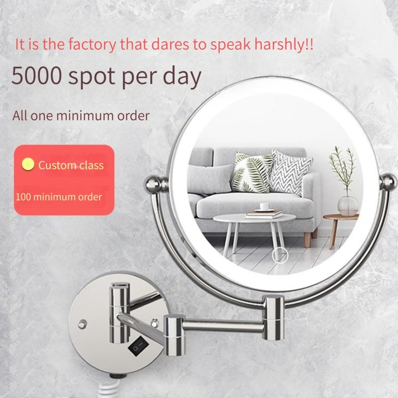 مرآة حمام مكبرة مثبتة على الحائط مضاءة بإضاءة LED ، مرآة حمام مضاءة بإضاءة LED